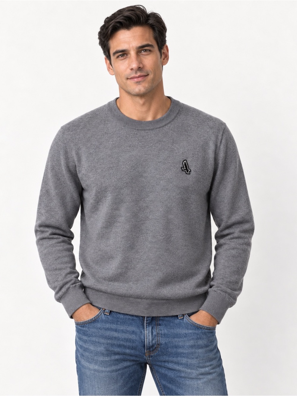 Aigle 1853 Men’s Heather Grey 100% Merino Wool Crewneck Sweater L